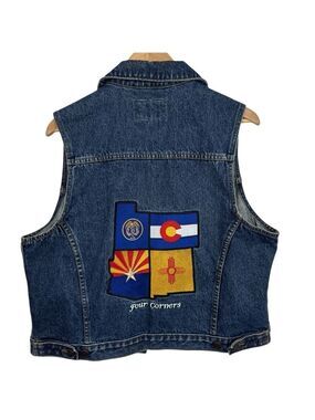 Vintage 90s IMUS Denim Trucker Vest Womens L Four Corners Western Blue Jean EUC!